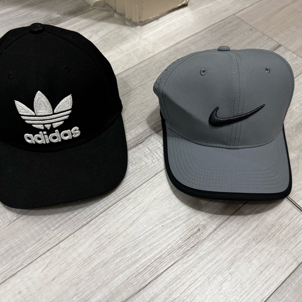 Adidas Black Trefoil Cap & Nike Gray Swoosh Cap - Two Pack
